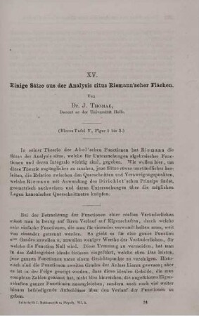 XV. Einige Sätze aus der Analysis situs Riemann'scher Flächen.