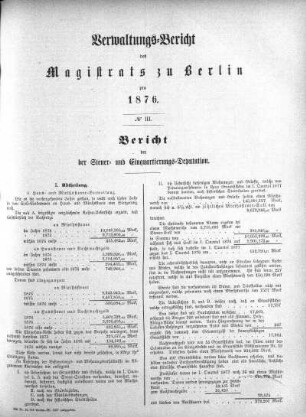 No. III. Bericht der Steuer- und Einquartierungs-Deputation