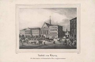 Leipzig, vom Inneren des Grimmaischen Tores im Osten der Stadt, aus der Zeitschrift Saxonia 1835/36