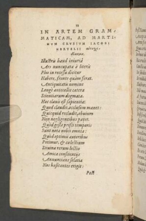 In Artem Grammaticam, Ad Martinvm Crvsivm Iacobi Hertellii.