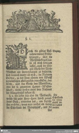 Besondere Umstände der Wolffischen Metaphysick