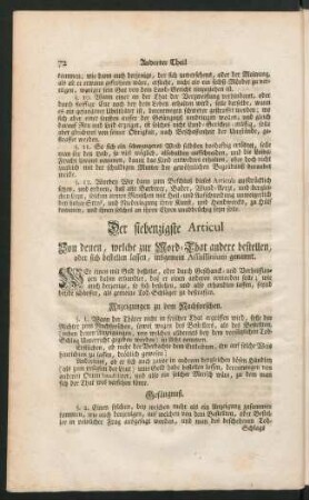 Der siebenzigste Articul Von denen, welche zur Mord-That andere bestellen, oder sich bestellen lassen, insgemein Assassinium genannt.