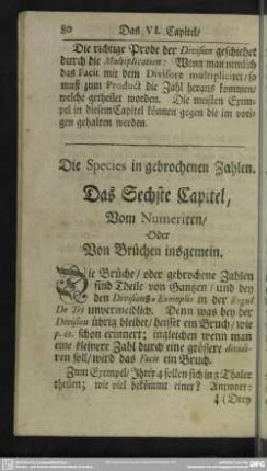 Das Sechste Capitel, Vom Numeriren, oder Von Brüchen insgemein