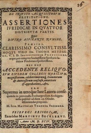 De iniuste acquisitorum restitutione assertiones