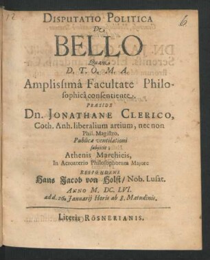 Disputatio Politica De Bello