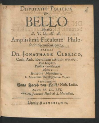 Disputatio Politica De Bello