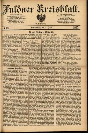 Erste Ausgabe vom Donnerstag, den 04. Juli 1895.