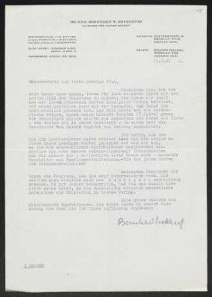 Brief von Bernhard Ercklentz an Margarete Hauptmann