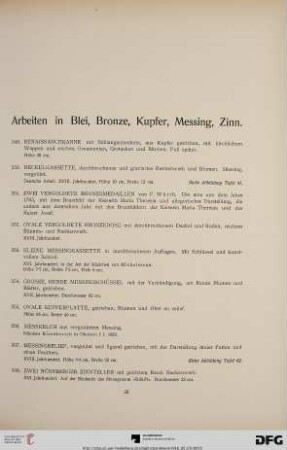 Arbeiten in Blei, Bronze, Kupfer, Messing, Zinn (Nr. 349-468)