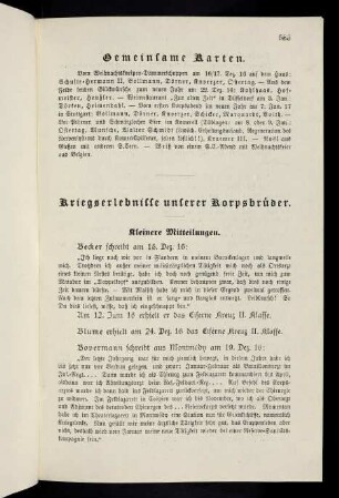 653-658, Kriegserlebnisse unserer Korpsbrüder. Kleinere Mitteilungen