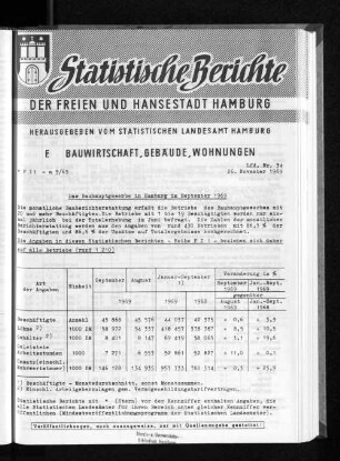 Das Bauhauptgewerbe in Hamburg im September 1969 : Lfd. Nr. 34
