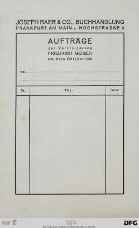 Aufträge zur Versteigerung