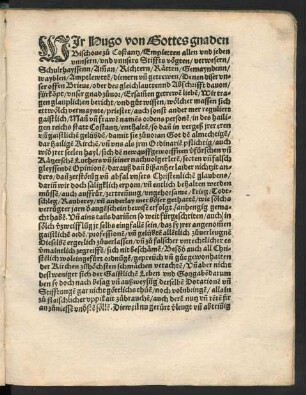 Wir Hugo von Gottes gnaden Bischove zu Costantz ...