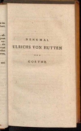 Denkmal Ulrichs Von Hutten Von Goethe.