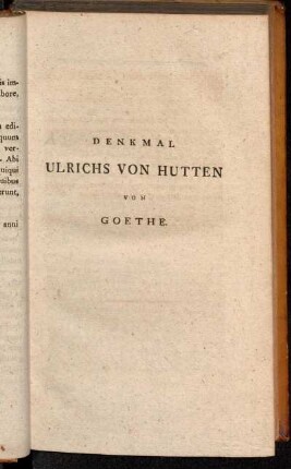 Denkmal Ulrichs Von Hutten Von Goethe.