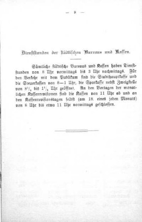 Dienststunden der städtischen Bureaus und Kassen