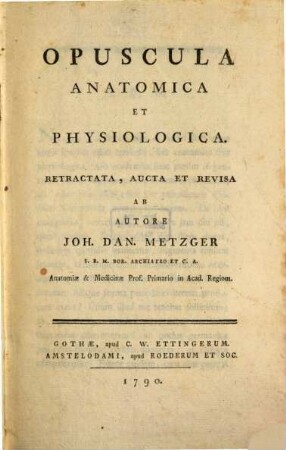 Opuscula Anatomica Et Physiologica