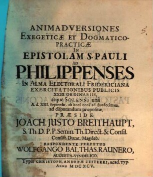 Animadversiones exegeticae et dogmatico-practicae in epistolam S. Pauli ad Philippenses
