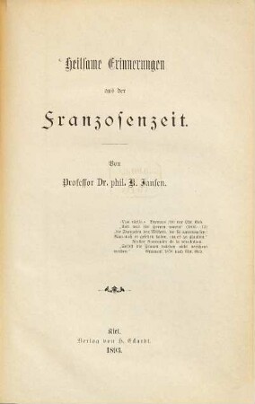 Heilsame Erinnerungen aus der Franzosenzeit