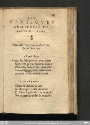 Les Cantiques Spiritvels De Matvrin Cordier ...