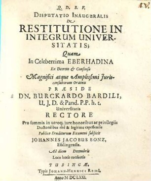Disputatio Inauguralis De Restitutione In Integrum Universitatis