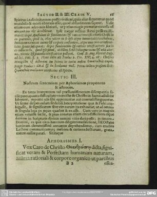 Sectio III. Nostram sententiam per Aphorismos proponens & astruens