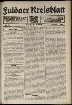 Erste Ausgabe vom Samstag, den 08. März 1913.