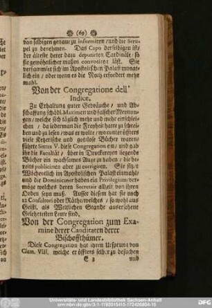 Von der Congregation zum Examine derer Canditaten derer Bischoffthümer.