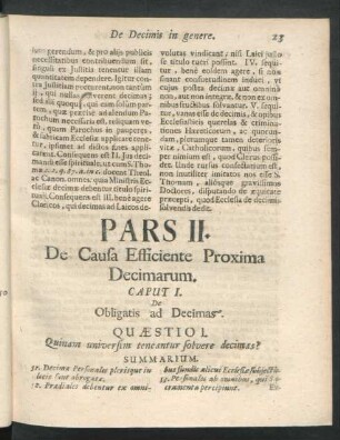 Pars II. De Causa Efficiente Proxima Decimarum