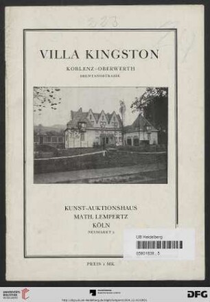 Innen-Einrichtung, Ölgemälde, Teppiche, Gobelin etc. der Villa Kingston in Koblenz-Oberwerth : Versteigerung: in der Villa Kingston, Koblenz-Oberwerth, 1. Dezember 1924 (Katalog Nr. 223)