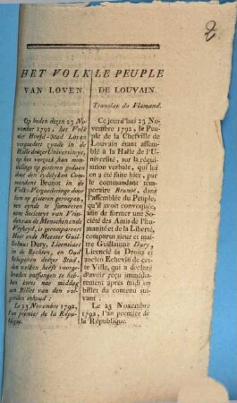 Het Volk Van Loven : [Le 23 Novembre 1792] = Le Peuple De Louvain