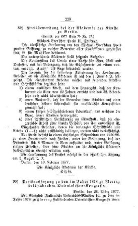 Preisbewerbung bei der Akademie der Künste : [II. Universitäten, Akademien, etc.]