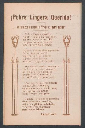 ¡Pobre lingera querida! : Se canta con la música de "Pobre mi madre querida"