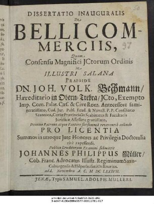 Dissertatio Inauguralis De Belli Commerciis