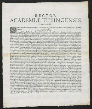 Rector Academiae Tubingensis Lectori suo Sal.