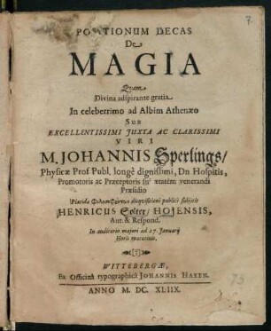 Positionum Decas De Magia