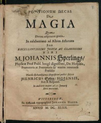 Positionum Decas De Magia