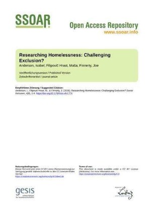 Researching Homelessness: Challenging Exclusion?