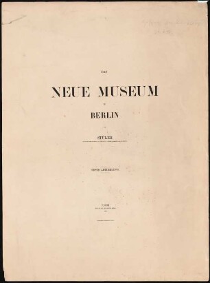 Das Neue Museum in Berlin von Stüler, Potsdam 1853: Titelblatt
