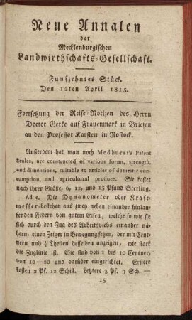 Funfzehntes Stück. Den 12ten April 1815.