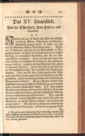 Das XV. Hauptstücke. Von der Schreibart, ihren Fehlern und Tugenden