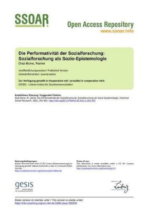 Die Performativität der Sozialforschung: Sozialforschung als Sozio-Epistemologie