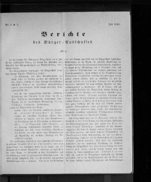 Nr. 6 & 7. Berichte des Bürger = Ausschusses Juli 1865.