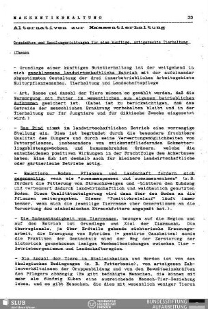 Alternativen zur Massentierhaltung : Grundsätze und Handlungsrichtungen für eine künftige, artgerechte Tierhaltung