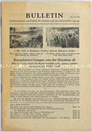Illegales Informationsblatt der KPD "Bulletin" u.a. zur atomaren Aufrüstung der Bundesrepublik
