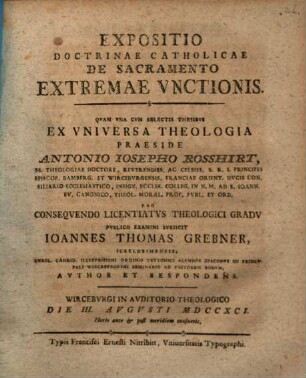 Expositio Doctrinae Catholicae De Sacramento Extremae Vnctionis