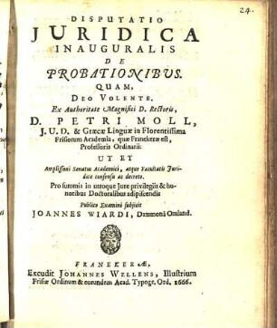Disputatio Juridica Inauguralis De Probationibus