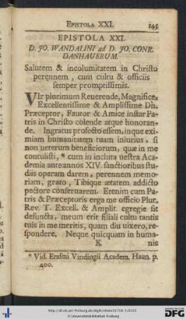 XXI. D. Jo. Wandalini ad D. Jo. Conr. Danhauerum - XXII. D. Joh. Weinmanni ad D. Joh. Conr. Danhauerum.