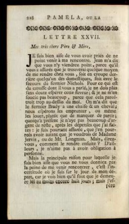 Lettre XXVII. Mes très chers Père & Mère, ...
