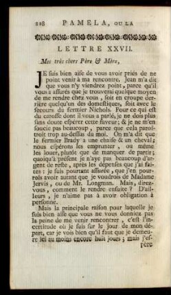 Lettre XXVII. Mes très chers Père & Mère, ...